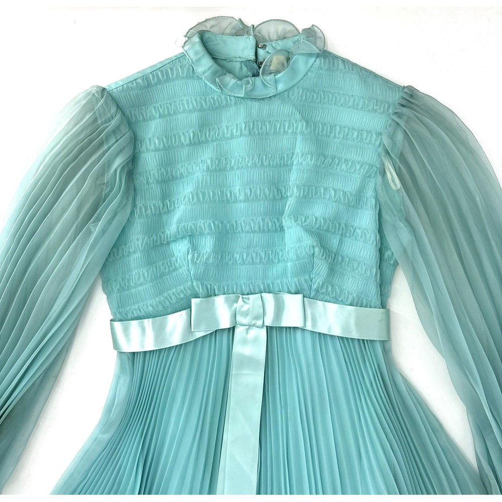 Vintage 1950's Montgomery Ward Aqua Chiffon Dress Gown 26" Waist Tags *READ* - Picture 2 of 16